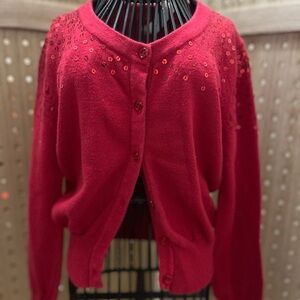 Cherokee girls red button down sweater. Sequined top for detail. Size 6X.